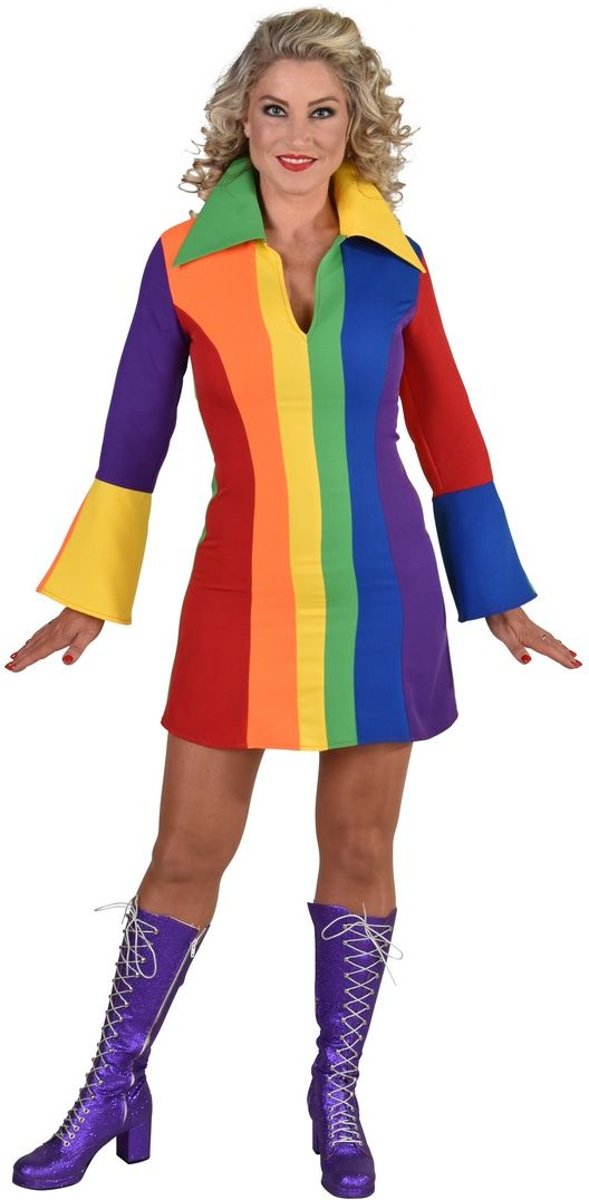 Vrolijk Regenboog Jaren 70 Stijl | Vrouw | Large | Carnaval kostuum | Verkleedkleding